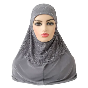 Vienas Gabalas Amira Moterų Musulmonišką Hidžabą Turbaną Nėrinių Kalnų Krištolas Galvos Apdangalai Islamo Galvos Skara Skara Wrap Traukti Nešioti Hijabs Nuotrauka 2