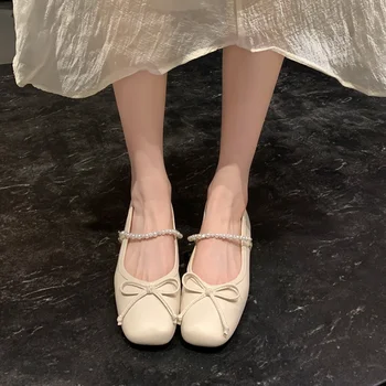 Vieną batai Moterims korėjos princesė Mary Jane stiliaus batus Pavasarį ir Rudenį Naują stilių aikštėje galvos lankas pearl string vieną batai Nuotrauka 2
