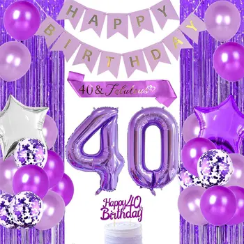 Violetinė 40 Gimtadienio Dekoracijas Moterims su Violetine Skaičius 40 Balionas Laimingas 40 Gimtadienio Tortas Topper 40 Pasakų Varčios Nuotrauka 2