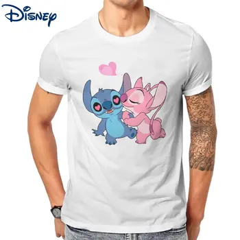 Vyrai Disney Dygsnio ir Angelas Marškinėliai 100% Medvilnė Viršūnes Atsitiktinis trumpomis Rankovėmis Apvalios Kaklo Marškinėliai, Grafinis T-Shirts