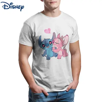 Vyrai Disney Dygsnio ir Angelas Marškinėliai 100% Medvilnė Viršūnes Atsitiktinis trumpomis Rankovėmis Apvalios Kaklo Marškinėliai, Grafinis T-Shirts Nuotrauka 2