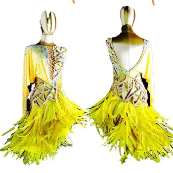 WHYNOT ŠOKIŲ Plunksnų Geltona Individualų lotynų Chacha Šokių Konkursas Suknelė Šalis Kostiumu Mergina ar Moteris, Greitas Nemokamas Pristatymas