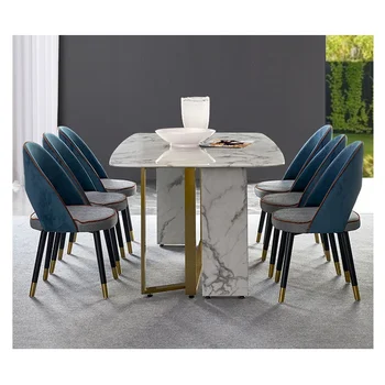 Šiaurės marmuro stalas stačiakampio formos uosto stilių, smulkūs namų apyvokos dizaineris nerūdijančio plieno šviesos prabangus valgomasis stalas ir kėdė c