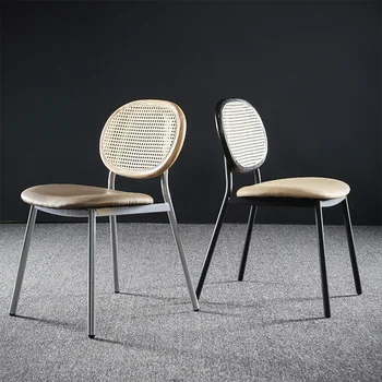 Šiaurės valgomojo kėdė paprasta austi rotango geležies meno šviesos prabanga metalo laisvalaikio kėdė kavos namų kėdė kėdė atgal valgomojo kėdės sėdynė Nuotrauka 2