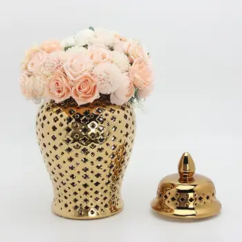 Šiuolaikinės Keramikos Imbieras Jar Porceliano Saugojimo Jar Vaza Gėlėms su Dangteliu Pervėrė už Kambarį Spintoje, Counter Darbalaukio Dekoras Nuotrauka 2