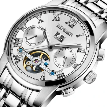 Šveicarija Mechaninis laikrodis Vyrams Riešo Safyras Binger Prabangos Prekės Vandeniui Laikrodžiai Vyrų Safyras relogio masculino B8601A