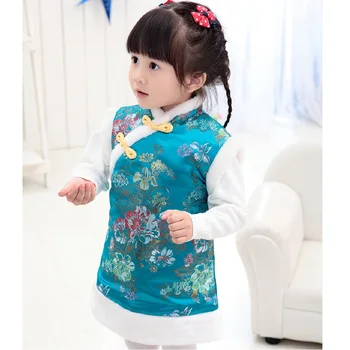 Žiemos Kinų Stiliaus Mergina Medvilnės Suknelė Be Rankovių Vaikai Cheongsam Kūdikių Mergaičių Qipao Nuotrauka 2