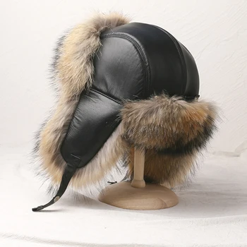 Žiemos Šiltos Unisex Originali Odos Kepurės Tikro Kailio Rusija Skrybėlės Vėjo Vandeniui Sniego Kepurės Sprogdintojų Skrybėlės Lauko Slidinėjimo Kepurės Kepurės Nuotrauka 2